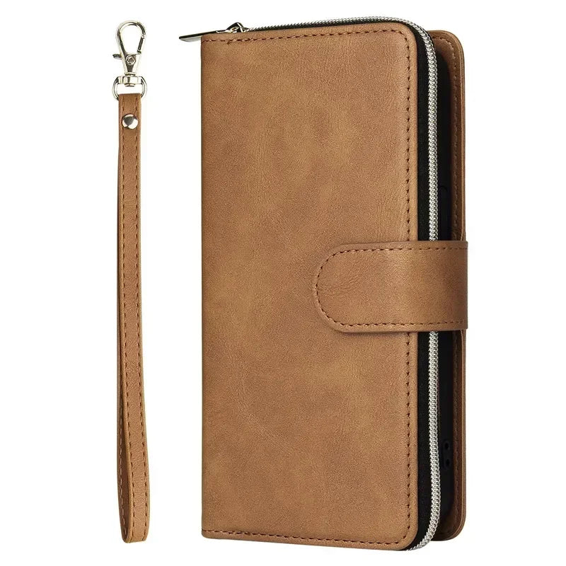 For Samsung S25 S24 S23 S22 S21 S20 FE 5G Zipper Wallet Leather Case For Samsung Galaxy S26 Ultra Note 20 10 Lite S9 Plus Etui