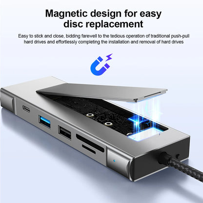 8-in-1 USB 3.2 Hub With Disk Storage Function M.2 SATA NVME SSD Type C to HDMI-Compatible Splitter SD/TF Reader For Macbook Pro