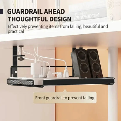 Under Desk Cable Management Tray with Storage Rack - Punch-Free, Suitable for Home Office Desktop Organization, Multi-Function