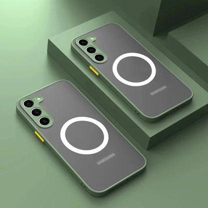 Luxury for Magsafe Wireless Charge Case For Samsung Galaxy S20 S21 S22 S23 S24 S25 Ultra FE A13 A14 Shockproof Matte Clear Case