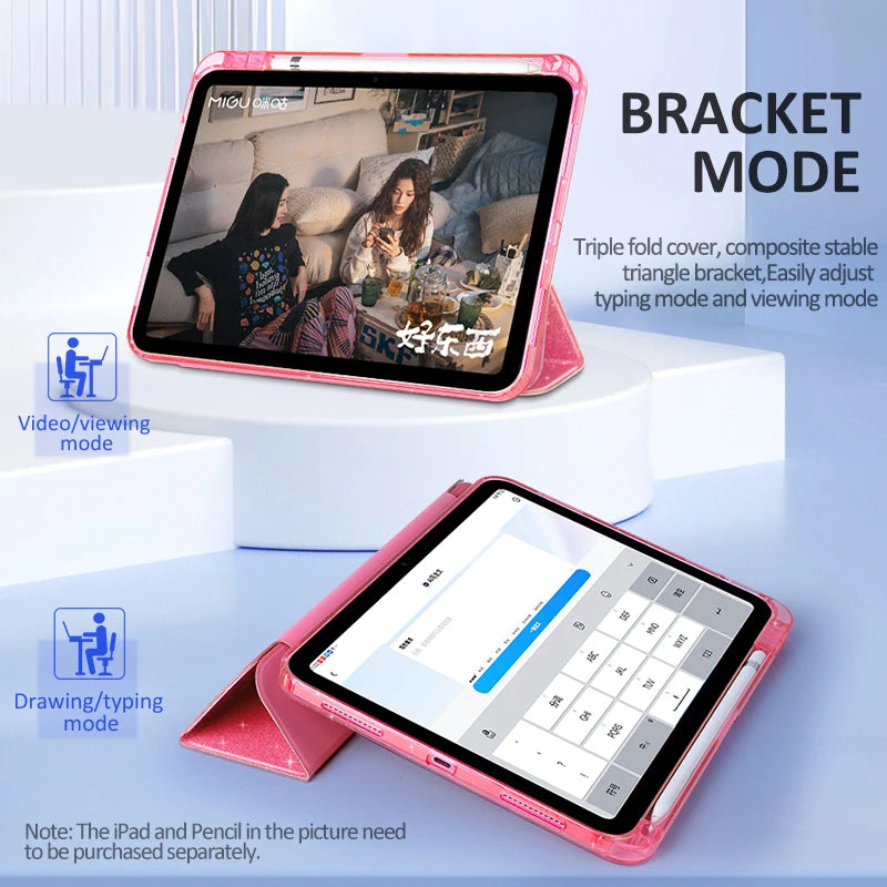 Glittering Sparkly Case for New iPad A16 11 10th Generation 2025 10.9 11 inch Tri-fold Auto Sleep Smart Stand Protective Cover