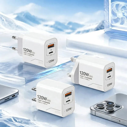120W GaN USB C Charger 2-Port Fast Charging Phone Charger Power Adapter For iPhone Samsung Xiaomi Type C US Plug Wall Charger