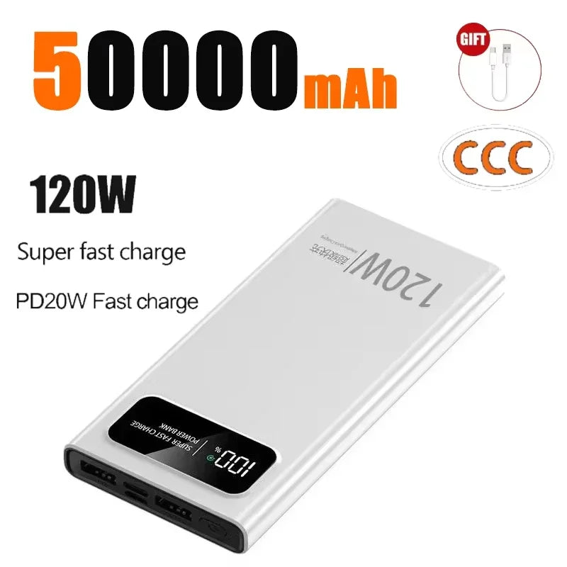 Lenovo CCC 500000mAh 120W Power Bank For Xiaomi Large Capacity Super Fast Charging Battery Digital Display Power Bank For iPhone