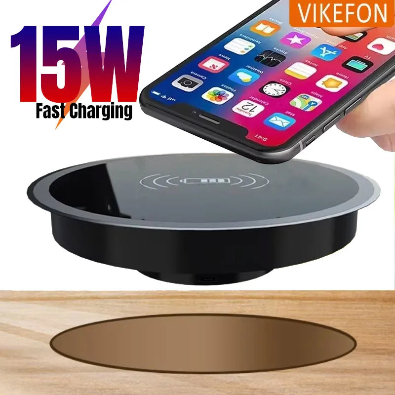 Quick Wireless Desktop Embedded Charger For iPhone 16 15 14 13 12 Pro Max Samsung S24 S23 Huawei Xiaomi Fast Inductive Charging