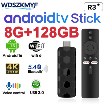 New Widely Compatible Android 16 TV Box Stick WiFi6 Bluetooth Transmission 4K/8K UHD Decoding Voice Remote Fast Streaming