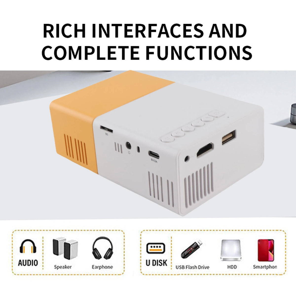 Portable Projector 1080P 100ANSI 1000LM Brightness Manual Focus 100in Screen Support LED Home Theater Projector Movie Projector