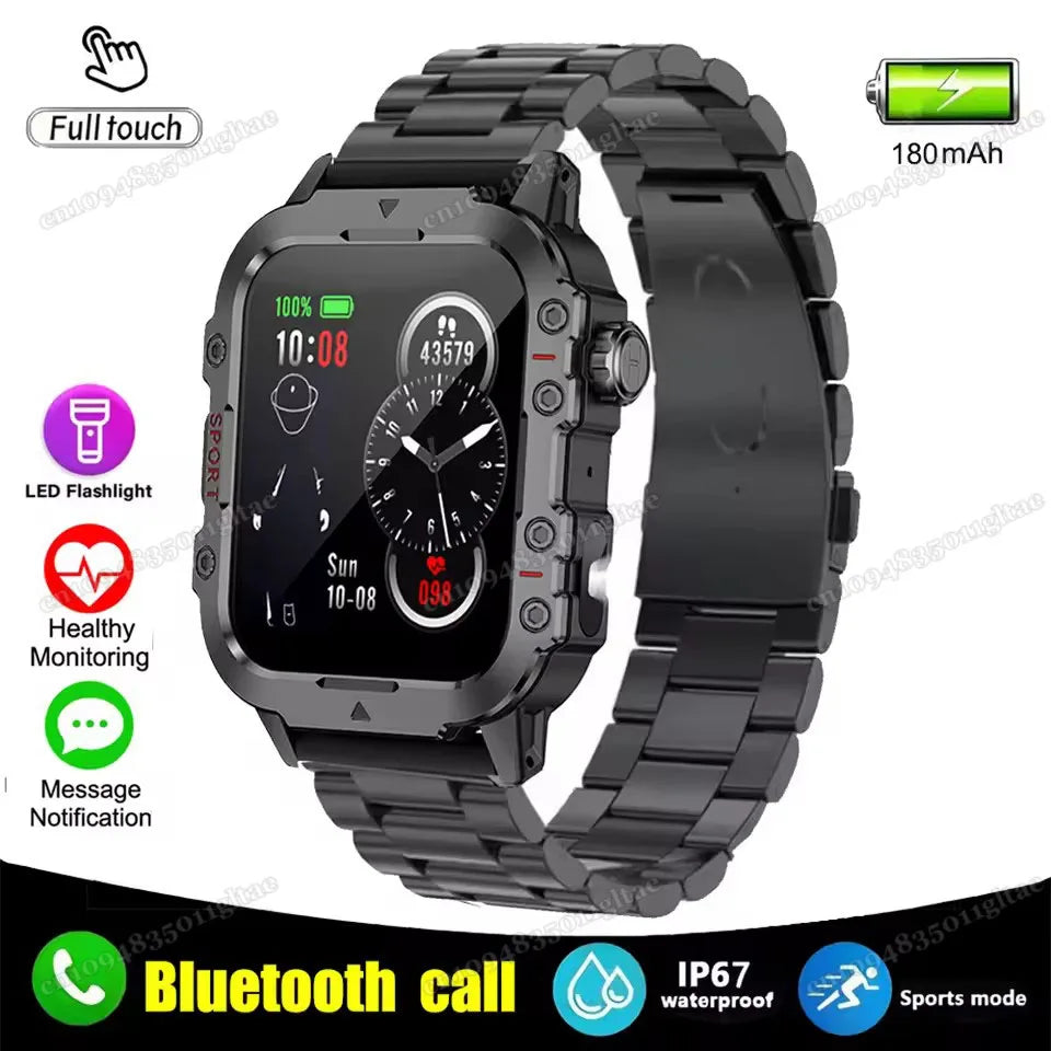 2026 New Military Smart Watch Men IP67 3ATM Outdoor Sports Fitness Tracker Blood Pressure Health Monitor BT Calls GPS Smartwatch