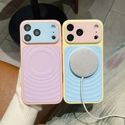 Q1 Color Blocking Color Liquid Silicone for MagSafe Case for Iphone 18 17 16 15 14 Pro Max Water Ripple Wireless Charging Cover