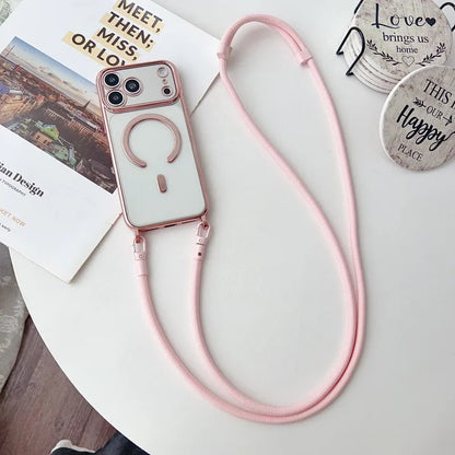 Magnetic Lanyard Case For iPhone 17 Pro Max 14 13 15 16 Plus 17P Original Shockproof Crossbody Neck Cord Strap Soft Clear Cover