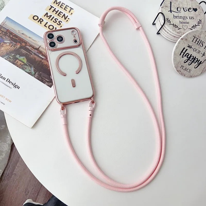 Magnetic Lanyard Case For iPhone 17 Pro Max 14 13 15 16 Plus 17P Original Shockproof Crossbody Neck Cord Strap Soft Clear Cover