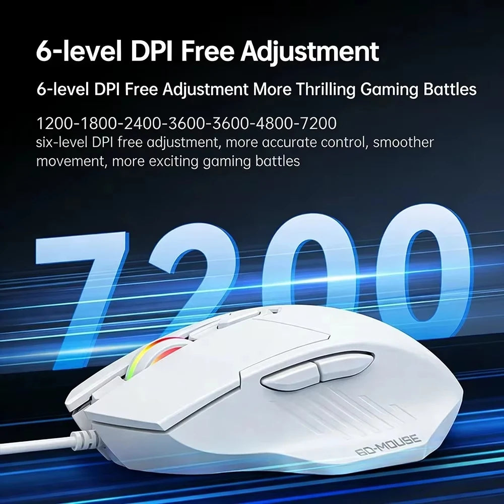 KEBIDUMEI Wired Gaming Mouse 6-Button 7200DPI Adjustable Optical Mouse USB RGB Silent Mice Ergonomic Mice For Desktop Laptop