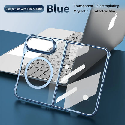 Luxury Gold Transparent Plating Magnetic Phone Case for iPhone Duo for Magsafe Wireless Charging Shockproof Clear Cover Funda