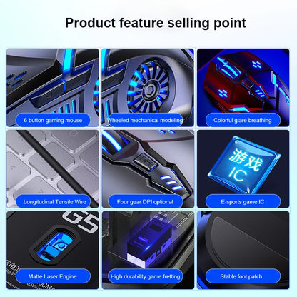 G5 Wired Gaming Mouse Colorful Backlight 6 Button Silent Mouse 4-Speed 3200 DPI RGB Gaming Mouse  For Computer Laptop Mice