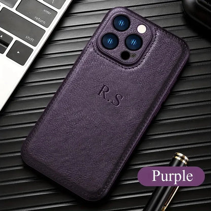 Personalized Customizable Initials Name Case For iPhone 16 15 14 13 12 11 Pro Max Plus Luxury Classic Bussiness PU Leather Cover