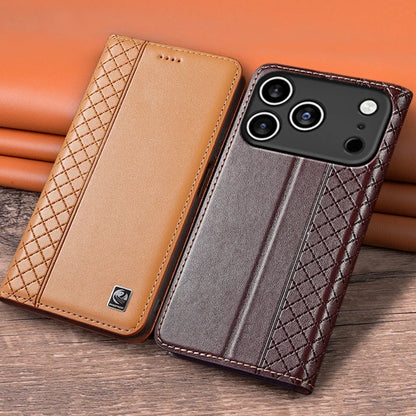 Flip Case For APPLE iPhone 17 17Pro Air Pro Max Genuine Leather Magnetic Cover Luxury Cowhide Grid Pattern Wallet Cases Covers