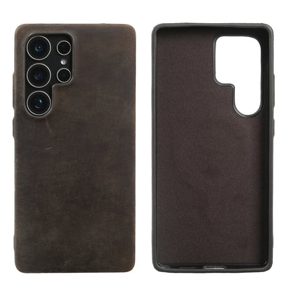 Crazy Horse Pattern Genuine Leather Case For Samsung Galaxy S25 Ultra S24 FE S23 Plus S22 S21 S20 Note 20 Ultra Back Cover Case