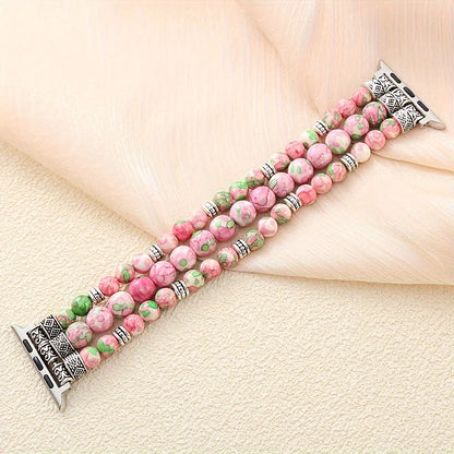 Bohemian Beaded Bracelet for iWatch Band Women Stone Beaded Elastic Stretch Replacement Strap for Apple Watch Ultra SE Series