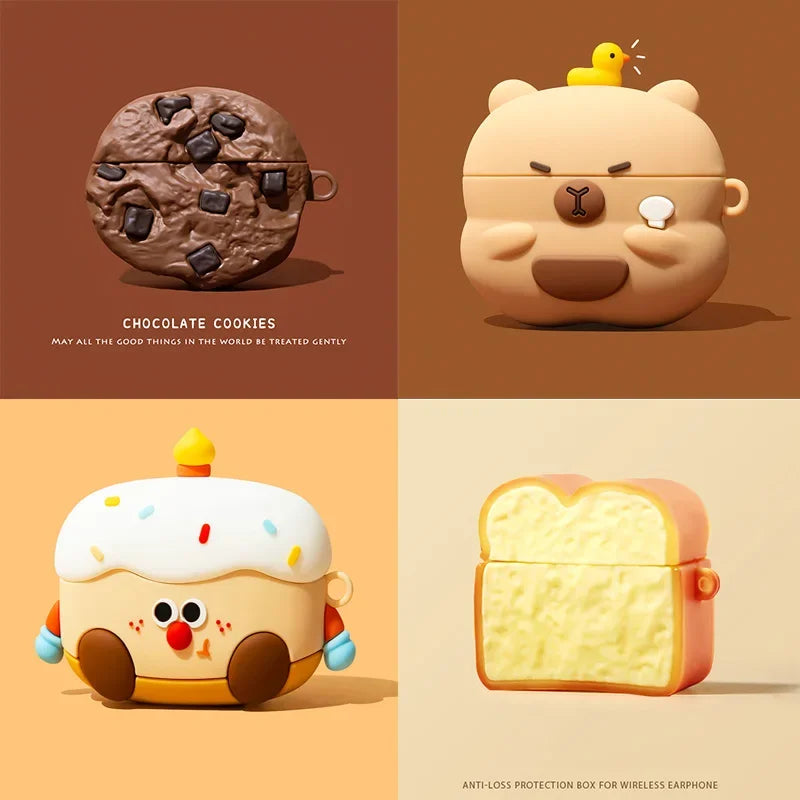 3D Chocolate Cookies Bread Case For AirPods 1 2 3 4 Pro Cartoon Cute Earphone Case For AirPods Pro 2 Silicone Soft Cover