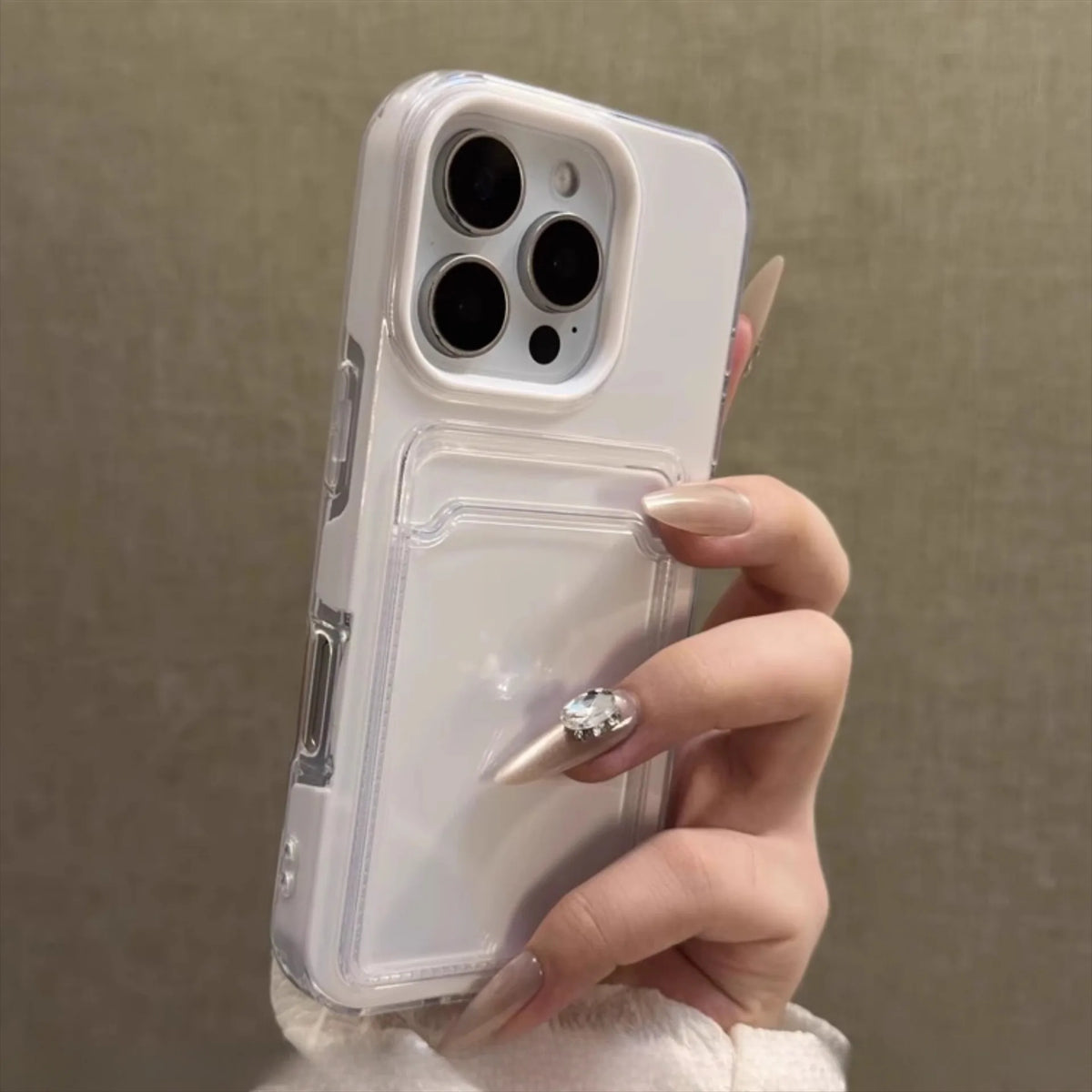 Luxury 2in1 Card Bag Holder Phone Case For iPhone 17 16 15 14 13 12 Pro Max Candy PC Wallet Shockproof Silicone Soft Clear Cover