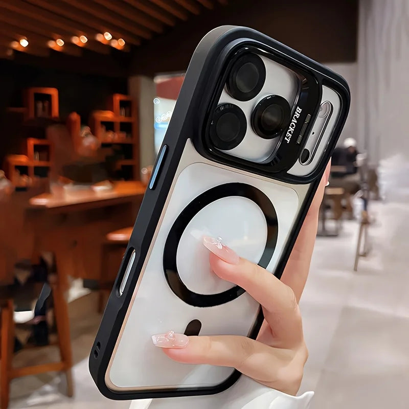 Luxury for Magsafe Magnetic attraction Bracket Case for IPhone 17 16 15 13 12 Pro Max 14 Plus Lens Holder Protection Clear Cover