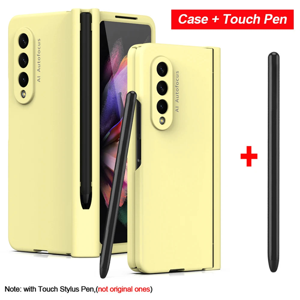 with Touch Pen For Samsung Galaxy Z Fold 7 6 SE 5 5G Case Hinge Pen Slot Front Screen Glass Protect Capa Z Fold 2 3 4 Cover