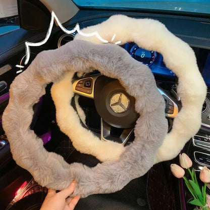 Plush Car Steering Wheel Cover Winter Universal Soft Fluffy Handbrake Shift Cover Auto Interior Accessories for Men Women Warm