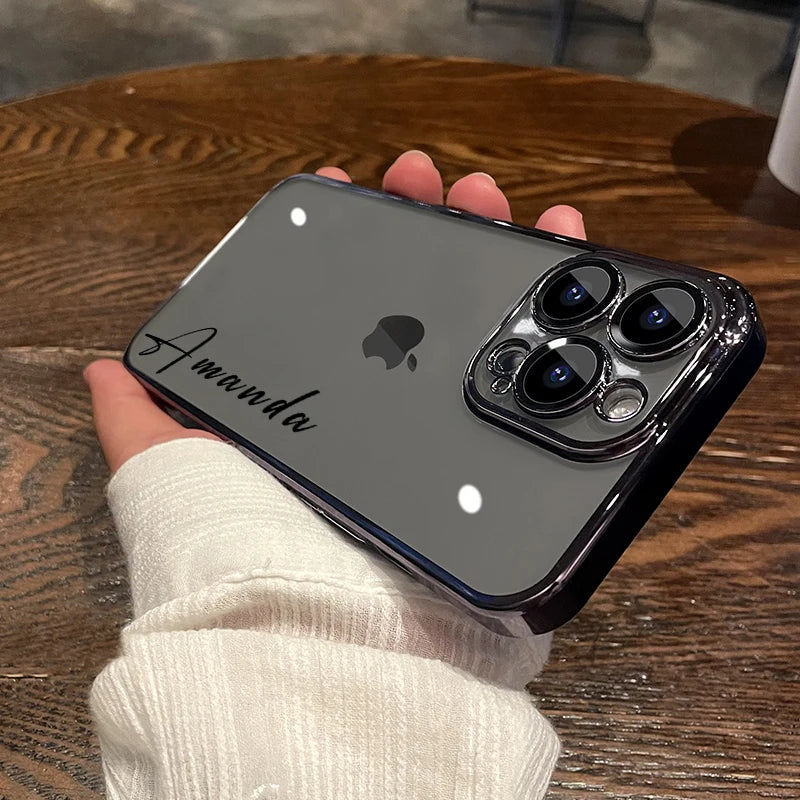 Personalised Customized Name Case For iPhone 18 17 16 15 14 13 12 11 Pro Max 17 Air Luxury Plating Transparent Clear Cover
