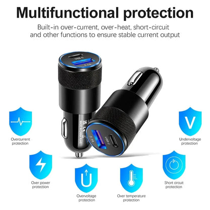 66W USB Car Charger Type C Fast Charging Phone Adapter For Xiaomi Huawei PD Phone Charger Car Adapter Socket Cigarette Lighte