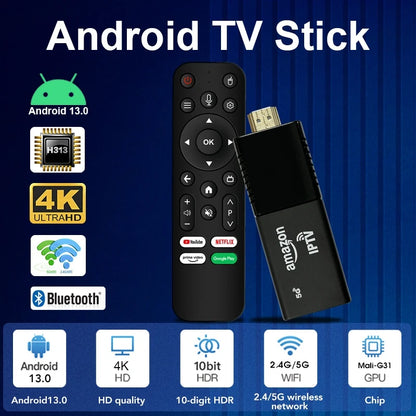 MX10 F5 4K TV Stick Android 13 Allwinner H313 4GB RAM 64GB ROM Dual Band WiFi6 BT5.4 Portable Home Streaming Media Player