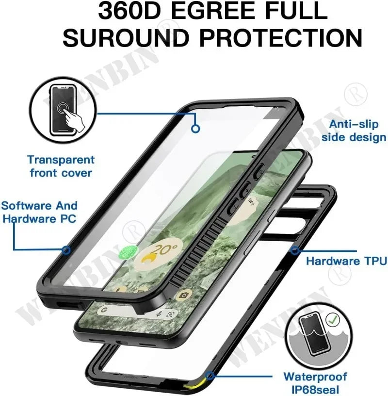 IP68 Luxury Waterproof Case Google Pixel 10 9 8 7 Pro XL 7A Snow Dust Shock Proof 360° Underwater IP68 Certified Cover