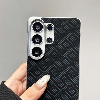Business Plating Ultra-thin Maze Grid Pattern for Magsafe Borderless Phone Case for Samsung S26 Ultra S25 Plus Shockproof Cover