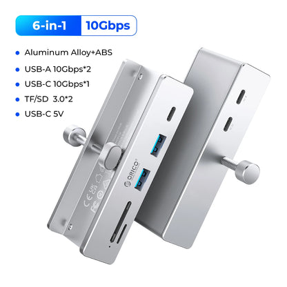 ORICO Aluminum 8 in 1 USB Clip Hub Support External Power Supply for High Speed 10GBPS Data Transmission on MAC OS PC