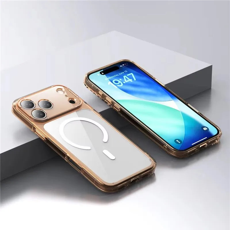 Luxury Clear Shockproof For Magsafe Magnetic Case For iPhone 17 Air 17Pro 17 ProMax Wireless Charging Shockproof Hard Back Cover