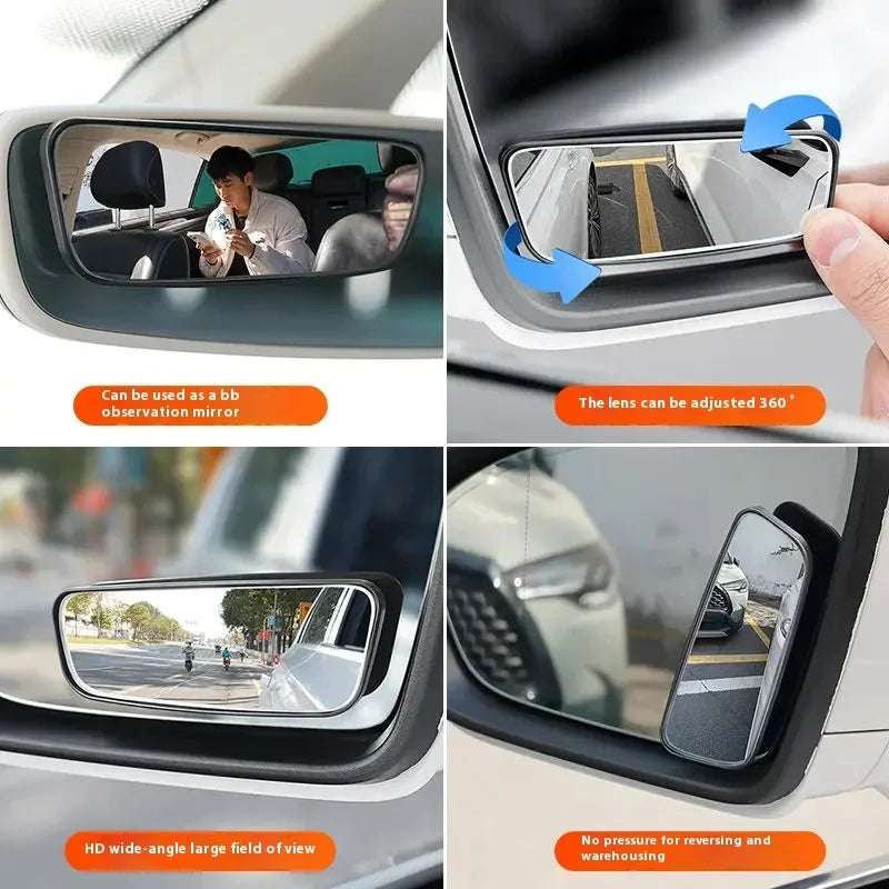 Adjustable blind spot mirror for car, 360 degree auxiliary convex mirror, round frame, wide angle, for reverse, 2 pieces