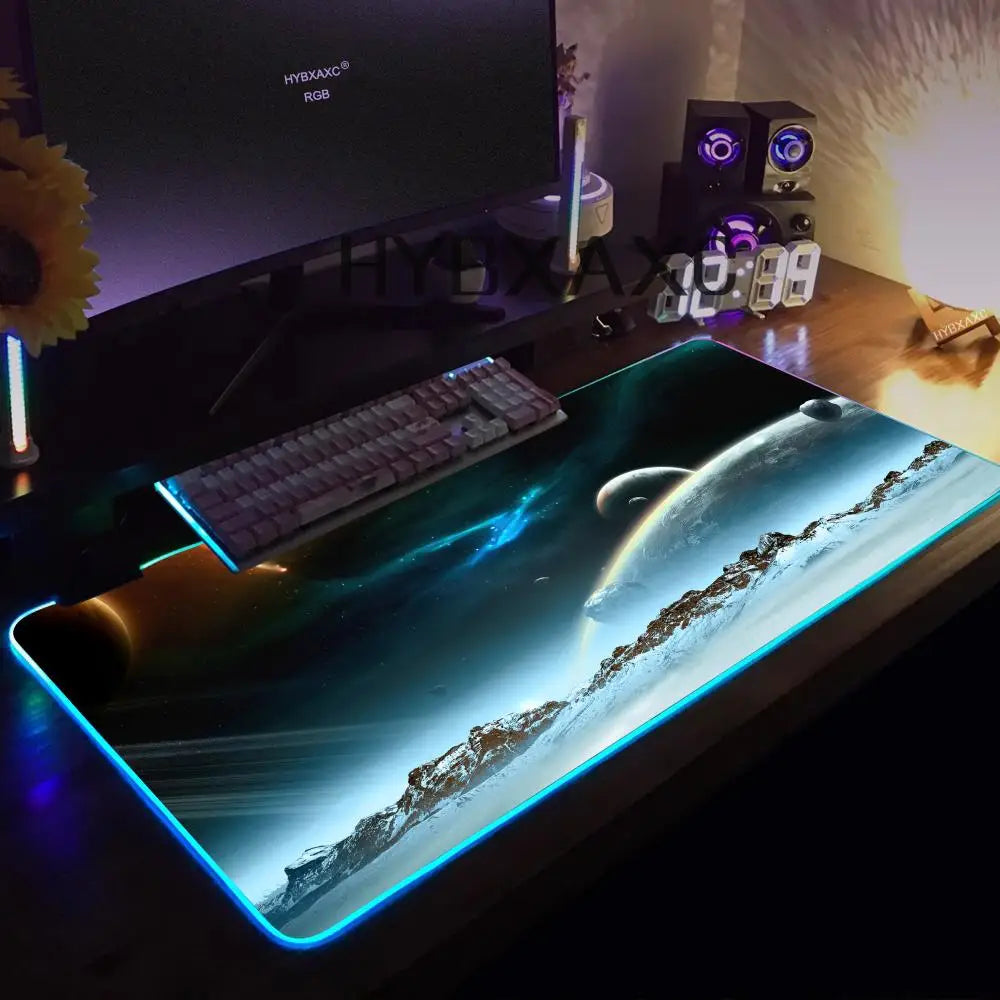 Hot Cosmos Space Solar System Planet Mouse Pad RGB Gaming Mouse Pad HD Gamer Large LED Light XXL PC Computer Carpet