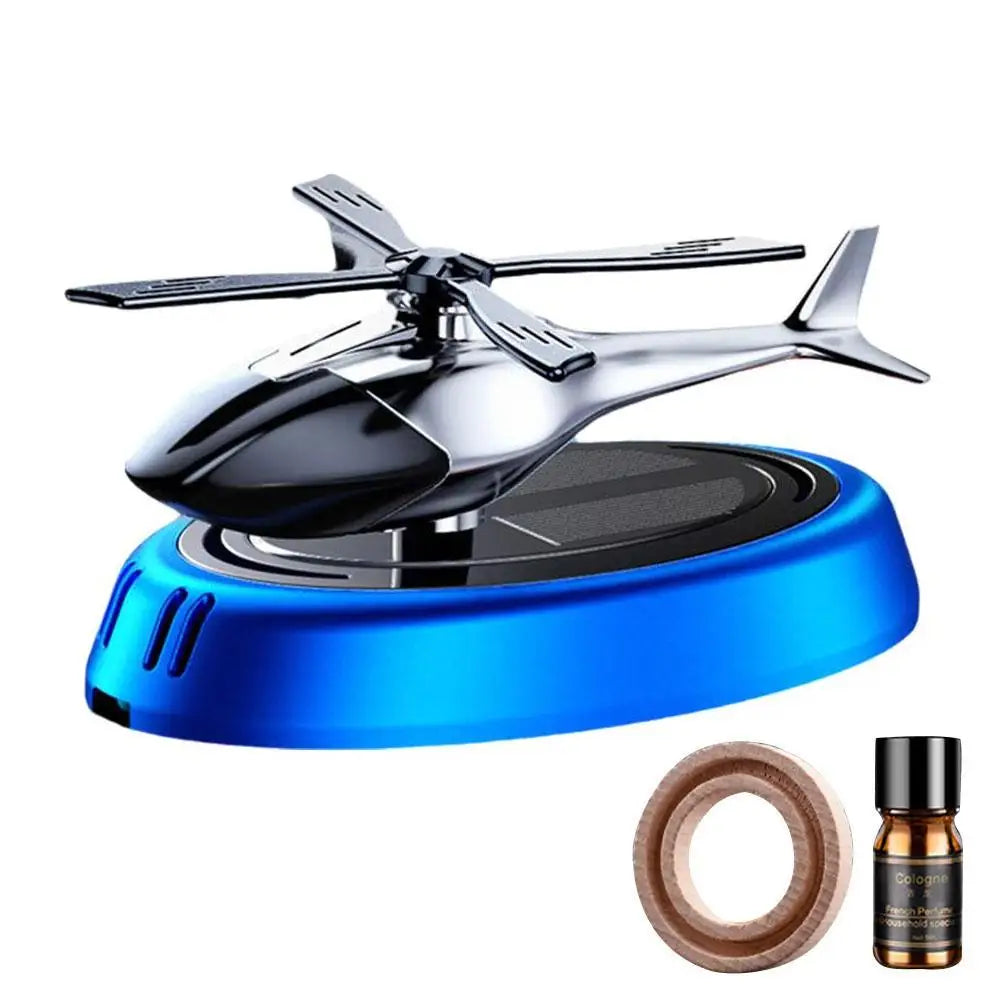 Solar Powered Rotation Helicopter Solar Aromatherapy Car Air Freshener Alloy+ABS Wooden Fragrance Auto Aroma Diffuser