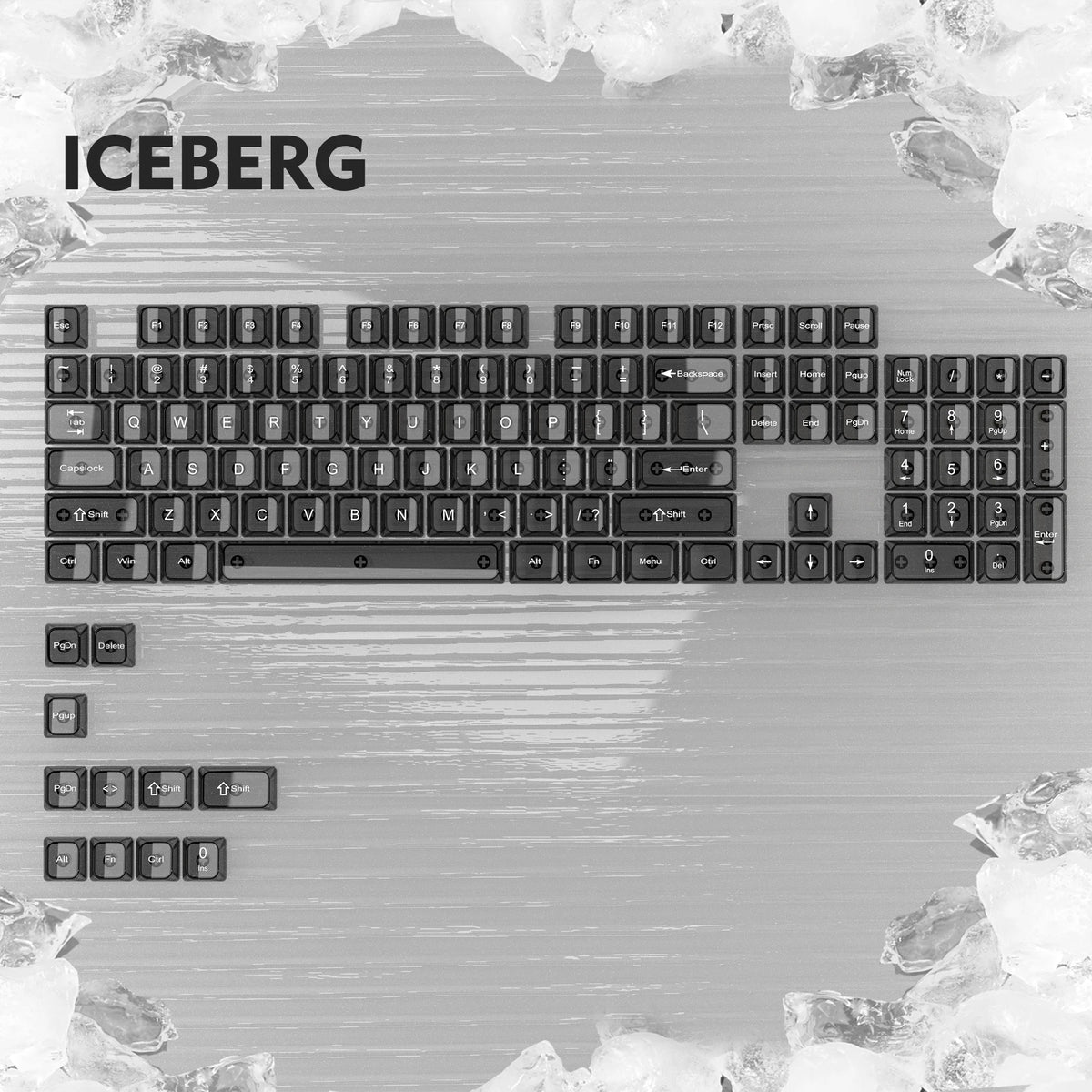 115 Keys Black Transparent Clear Keycaps Crystal Ceramic PC Keycap RGB Shine Through Key Cap MDA Profile for MX Switch Keyboard