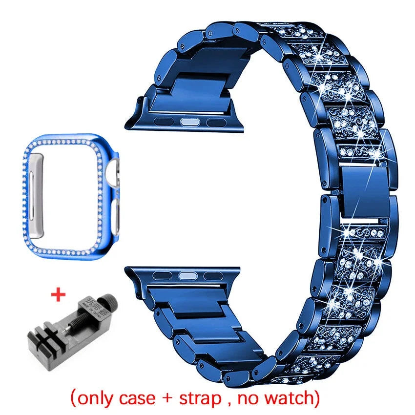 Chains Strap Case+Strap Metal Band Women Bracelet For Apple Watch 49mm 46mm 44mm 42mm 40 38mm for iWatch 10 9 8 7 6 5 SE 4 3 2 1
