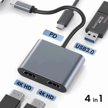 USB C to Dual 4K HD Display Adapter Thunderbolt3 Docking Station Hub Two Monitors for Windows10/11 Laptop Mirror and Extend Mode