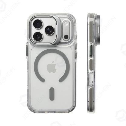 For Magsafe Hit Frame Magnetic Clear  Case For iPhone Air 17 Pro Max 17p 16 15 14 Pro Alloy Bracket Stand Anti-Drop Bumper Cover