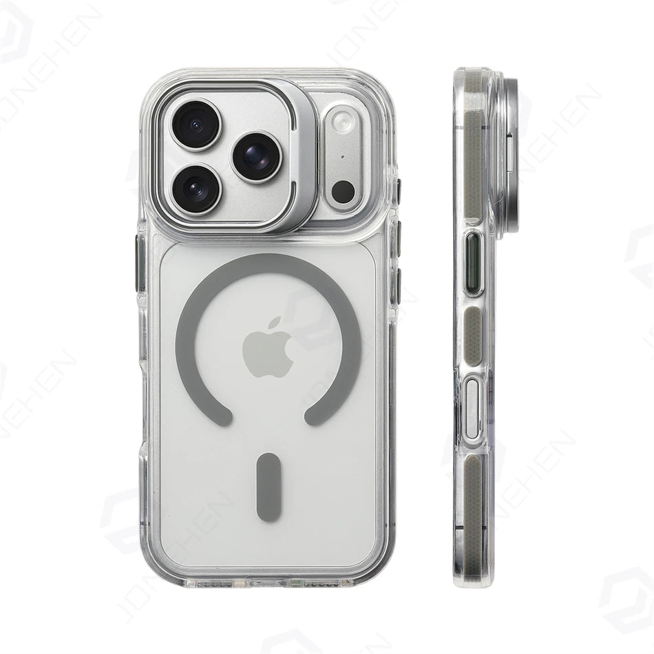 For Magsafe Hit Frame Magnetic Clear  Case For iPhone Air 17 Pro Max 17p 16 15 14 Pro Alloy Bracket Stand Anti-Drop Bumper Cover