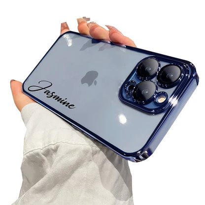 Personalised Customized Name Case For iPhone 18 17 16 15 14 13 12 11 Pro Max 17 Air Luxury Plating Transparent Clear Cover
