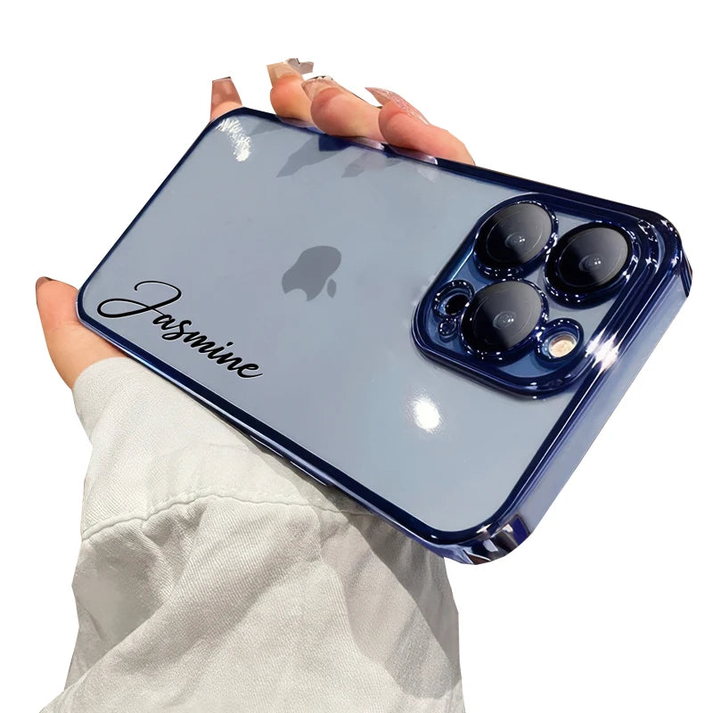 Personalised Customized Name Case For iPhone 18 17 16 15 14 13 12 11 Pro Max 17 Air Luxury Plating Transparent Clear Cover