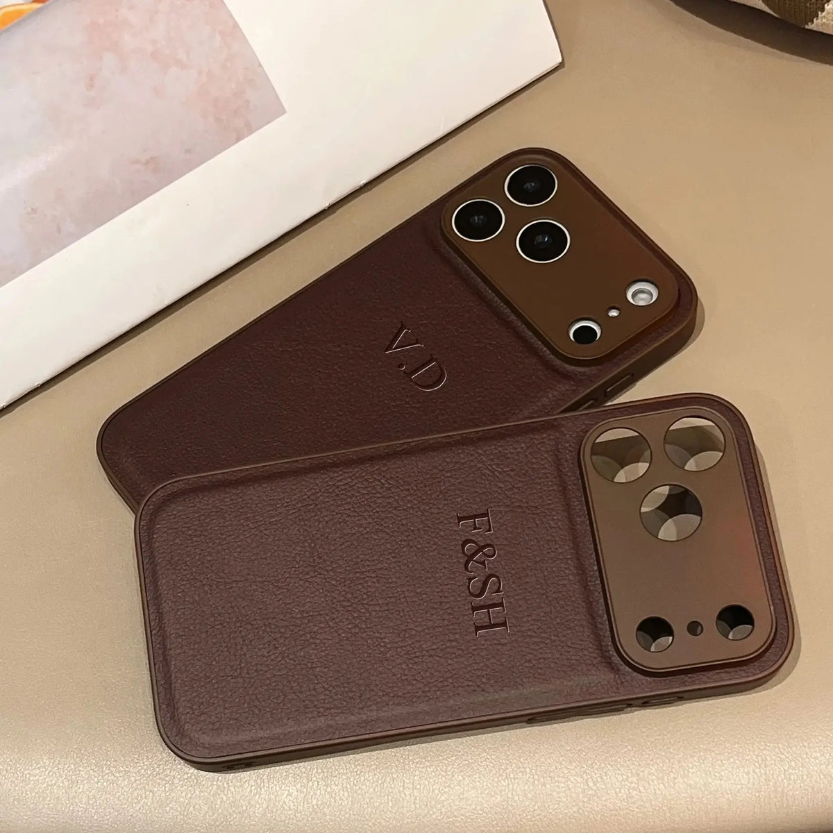 Personalized Luxury Customized Name 3D DIY Hot Engrave Faux Leather Phone Case For iPhone 17 16 15 14 13 Pro Max Plus Air