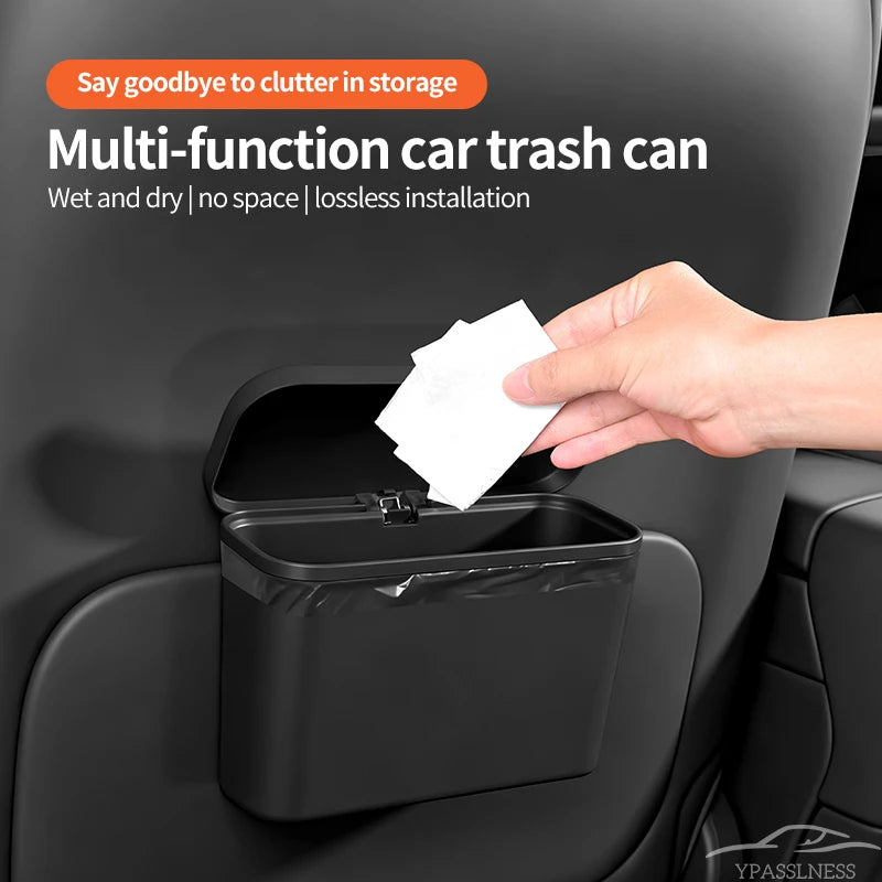 Car Mounted Multifunctional Hanging Garbage Bin, Press Type with Lid, Leak Proof, In Car Storage Bin, In Car Miscellaneous Sorti