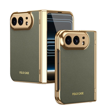 KEYSION Luxuxy PU Leather Fold Phone Case for iPhone Duo Plating Hard PC Shockproof Back Cover With Hinge+HD Screen Protector
