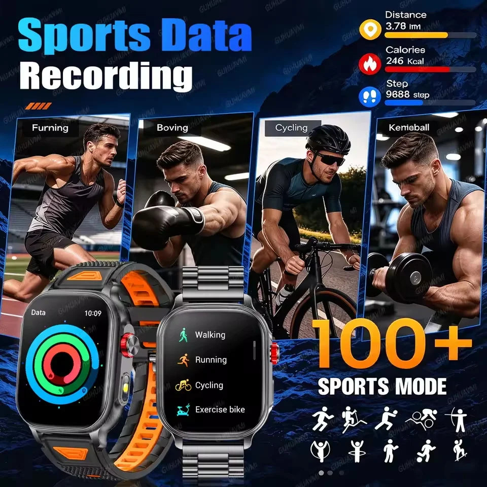 1400mAh Military Grade Smart Watch 200 Days Battery Life 5ATM Waterproof Bluetooth Call Alert LED Flashlight Sports Watches Men