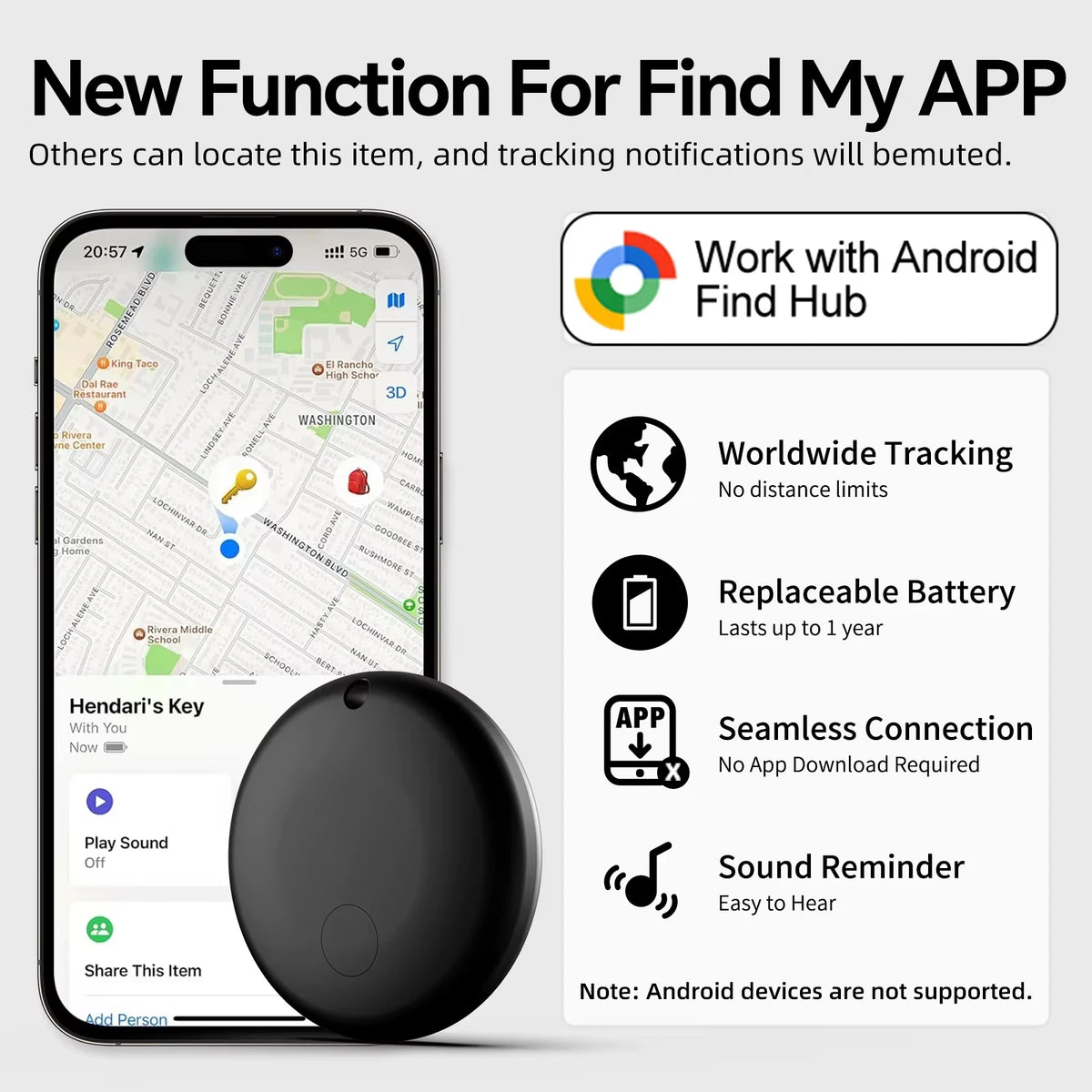 Google Find My Tracker for Android - Smart GPS Tag for Keys, Bag, Wallet & Car Location