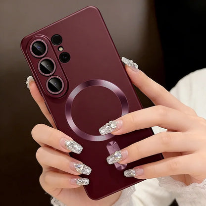 For Magsafe Metallic Soft TPU Phone Case for Samsung Galaxy S26 S25 S22 S21 Ultra Plus S24 S23 FE S25 Edge Lens Protection Cover