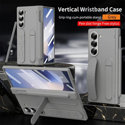 Modern Wrist Band Holder Hinge Case For Samsung Z Fold 7 6 5 4 3 Wrist Band Holder Pen Slot S Pen & Screen Protector Film Cover